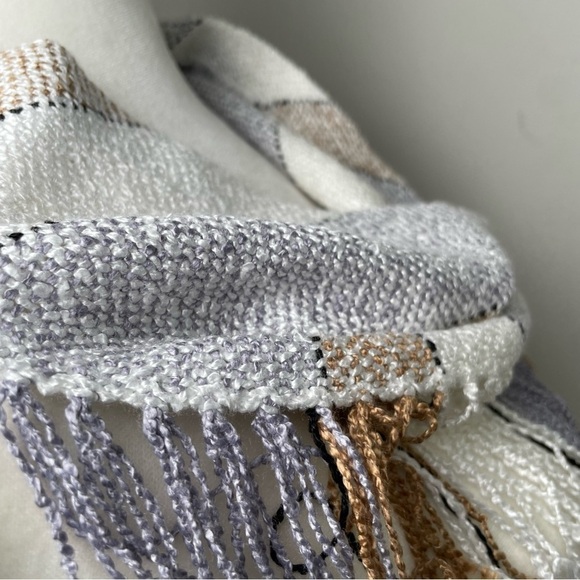 Handmade Neutral Minimalist Boho Striped Beachy Coastal Lagenlook Artisan Scarf - Picture 7 of 13